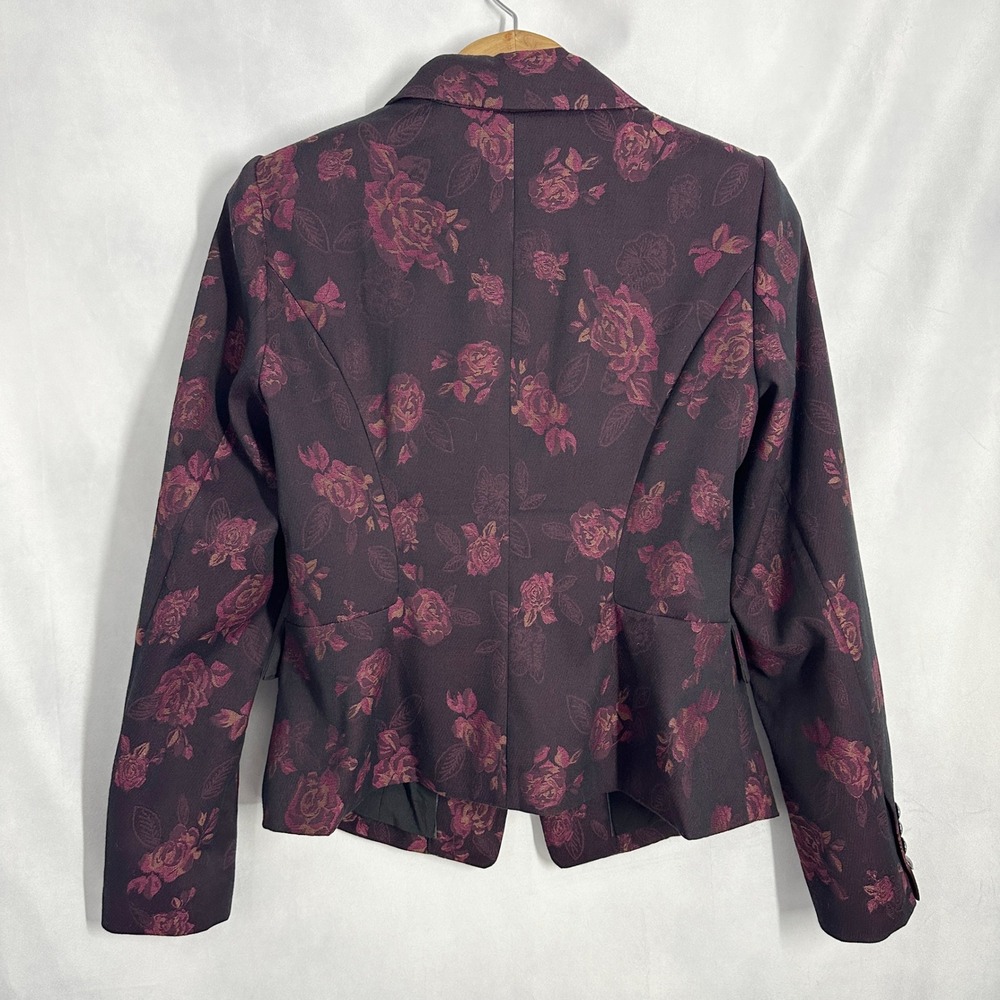WHBM Burgundy Floral Rose Single Button Blazer Women's Size 12 gold crest button - Picture 9 of 14